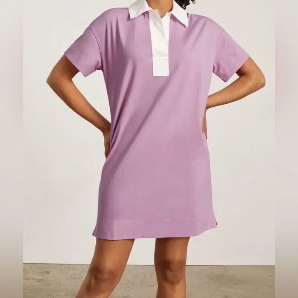 Everlane Organic Cotton Polo Mini Shirt Dress Purple Short Sleeve NWOT Size XS